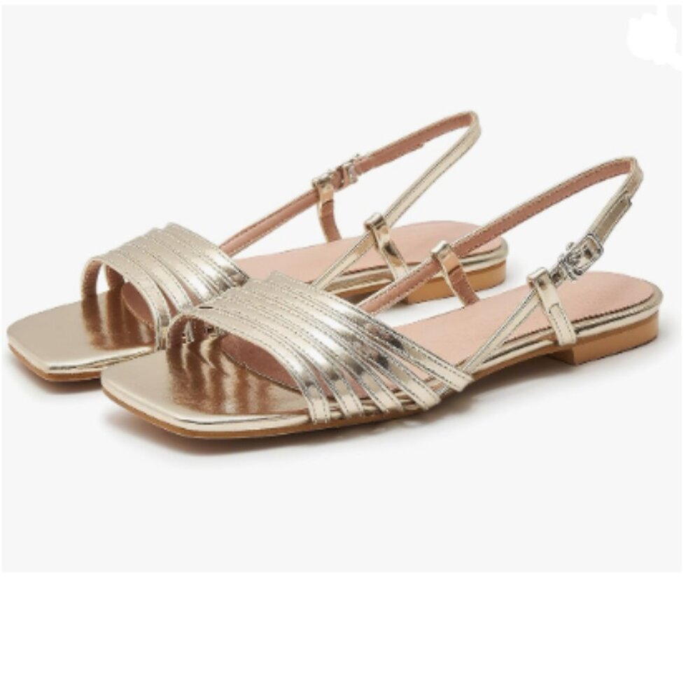 XYD Gold Strappy Sandals Open Toe Slingback Gladiator Flats Sandal Beach Shoes